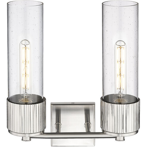 Bolivar 2 Light 13.5 inch Satin Nickel Bath Vanity Light Wall Light in Seedy Glass