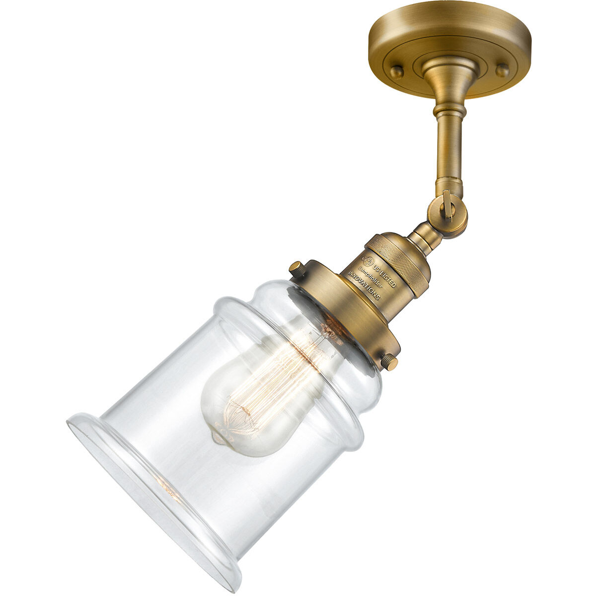 Franklin Restoration Canton 1 Light 6 inch Brushed Brass Semi-Flush Mount Ceiling Light in Clear Glass, Franklin Restoration