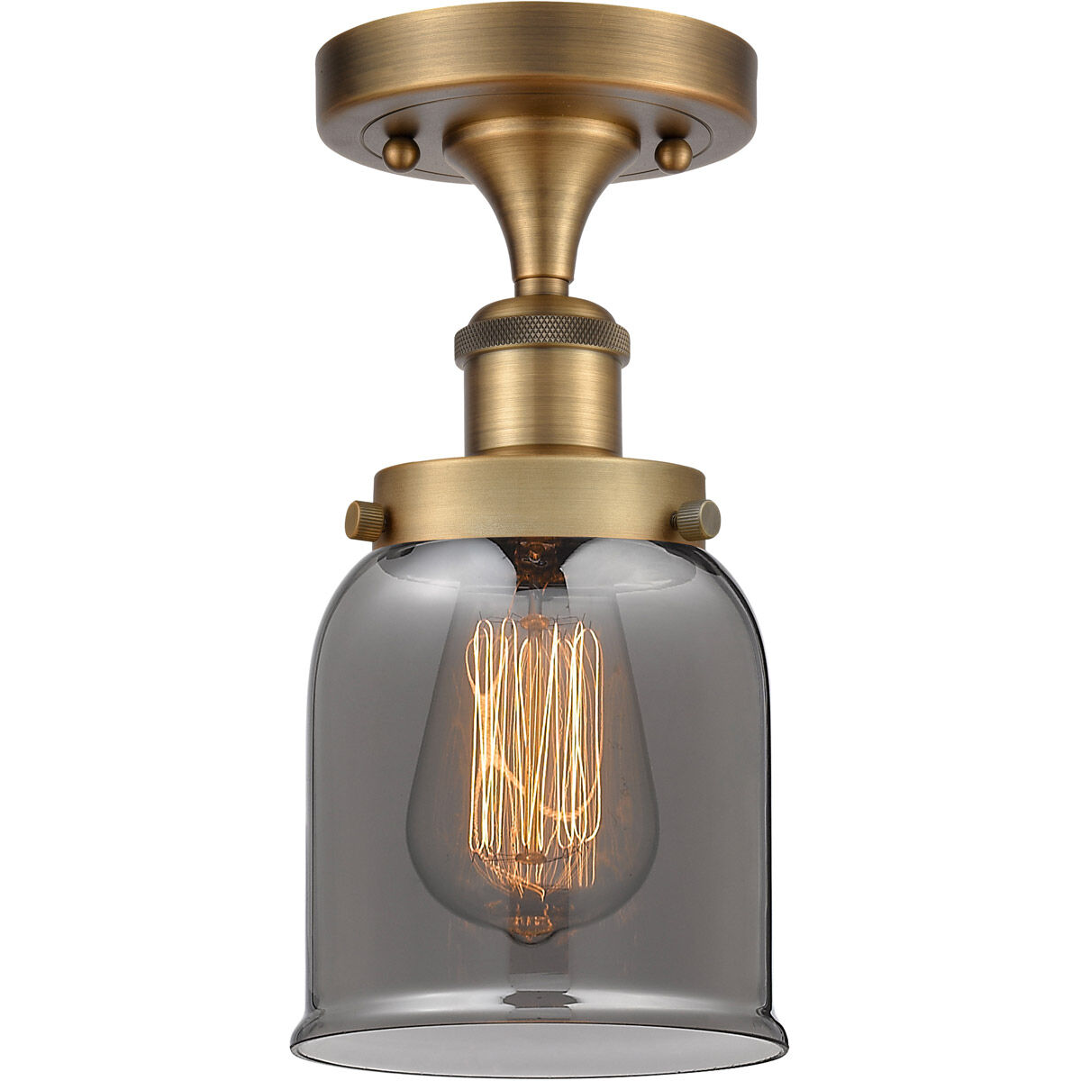 Ballston Small Bell LED 5 inch Brushed Brass Semi-Flush Mount Ceiling Light in Plated Smoke Glass