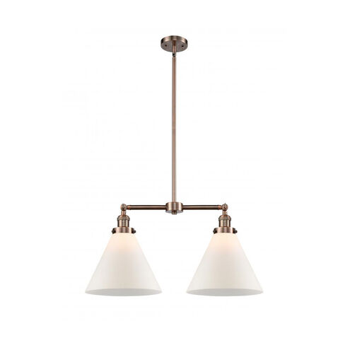 Franklin Restoration X-Large Cone 2 Light 21 inch Antique Copper Chandelier Ceiling Light in Matte White Glass, Franklin Restoration