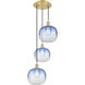 Ballston Brookhaven Sphere 3 Light 17 inch Satin Gold Multi Pendant Ceiling Light in Sapphire Blue Glass