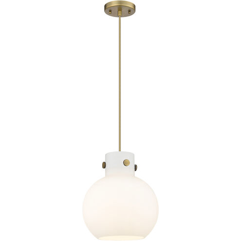 Newton Sphere 1 Light 10 inch Brushed Brass Pendant Ceiling Light in Matte White Glass