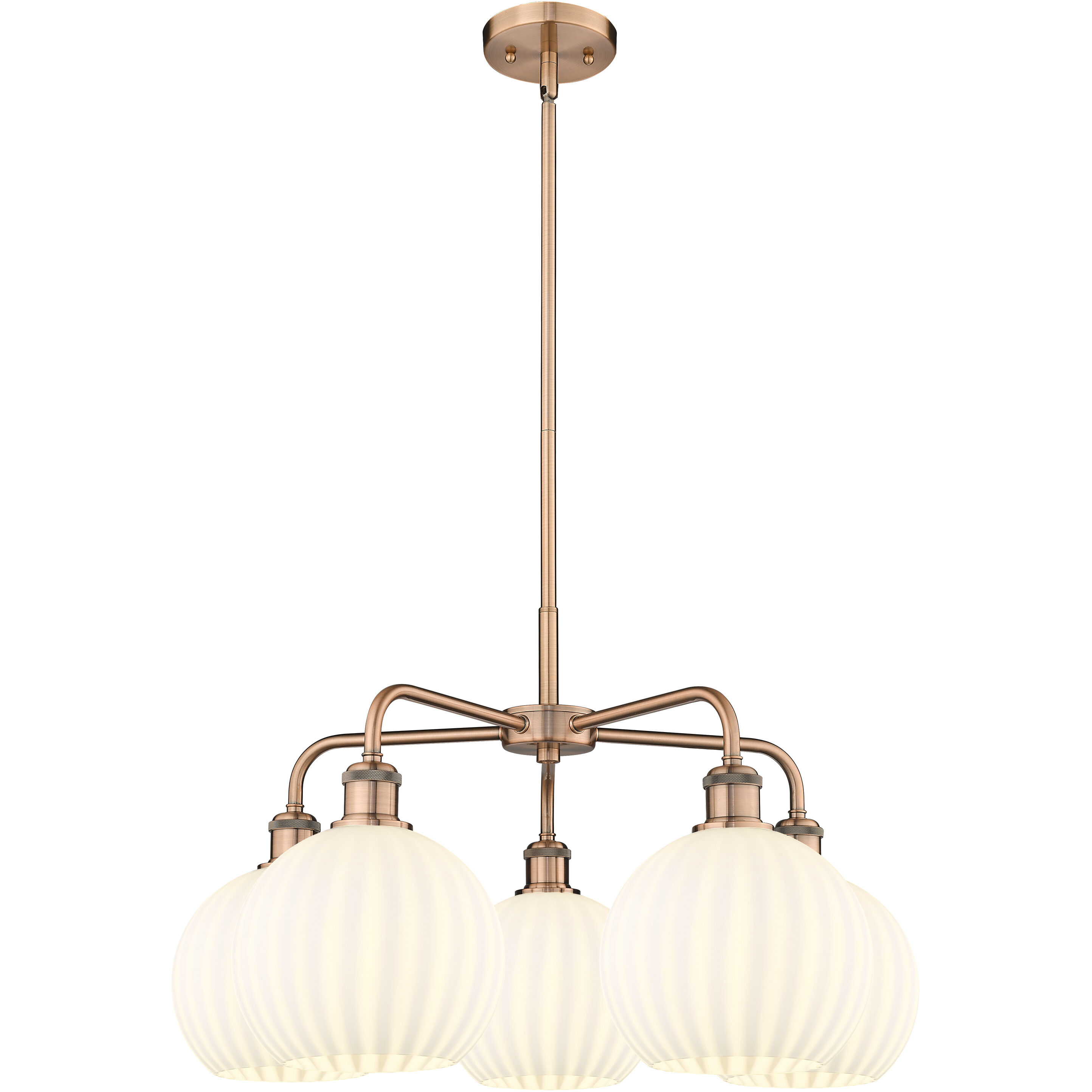 Ballston White Venetian 5 Light 26 inch Antique Copper Stem Hung Chandelier Ceiling Light