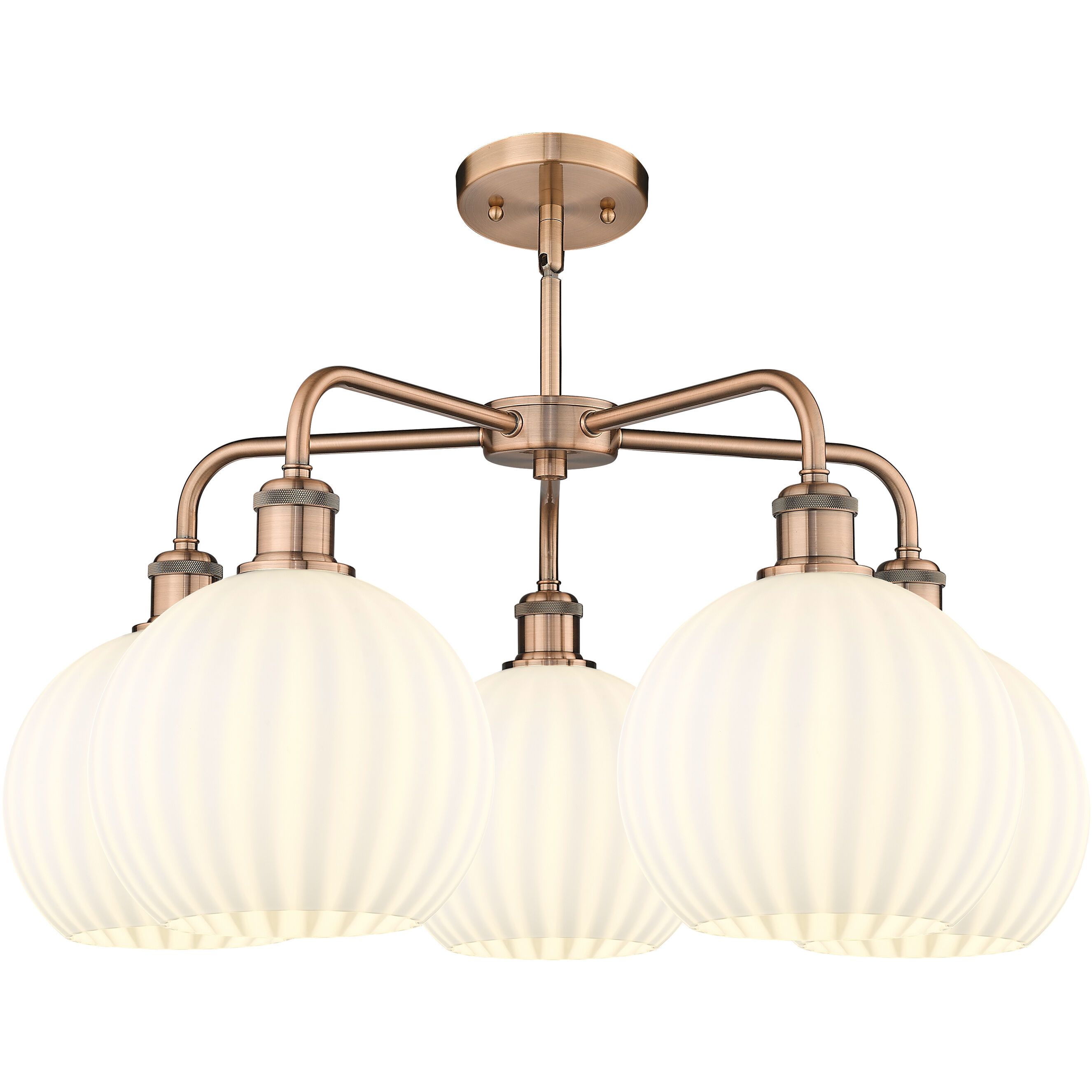 Ballston White Venetian 5 Light 26 inch Antique Copper Stem Hung Chandelier Ceiling Light