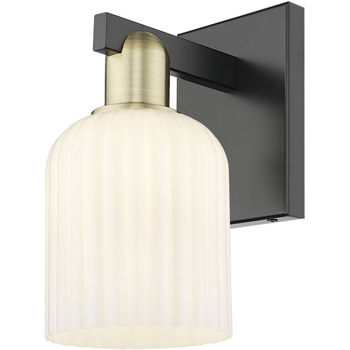 Bridal Veil Sconce Wall Light in Black Antique Brass, Gloss White Glass
