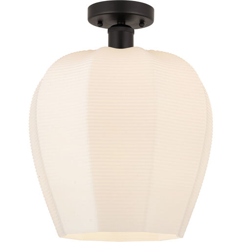 Edison Norfolk 1 Light 12 inch Oil Rubbed Bronze Semi-Flush Mount Ceiling Light in Matte White Glass