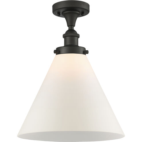 Ballston X-Large Cone LED 8 inch Oil Rubbed Bronze Semi-Flush Mount Ceiling Light in Matte White Glass