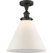 Ballston X-Large Cone LED 8 inch Oil Rubbed Bronze Semi-Flush Mount Ceiling Light in Matte White Glass