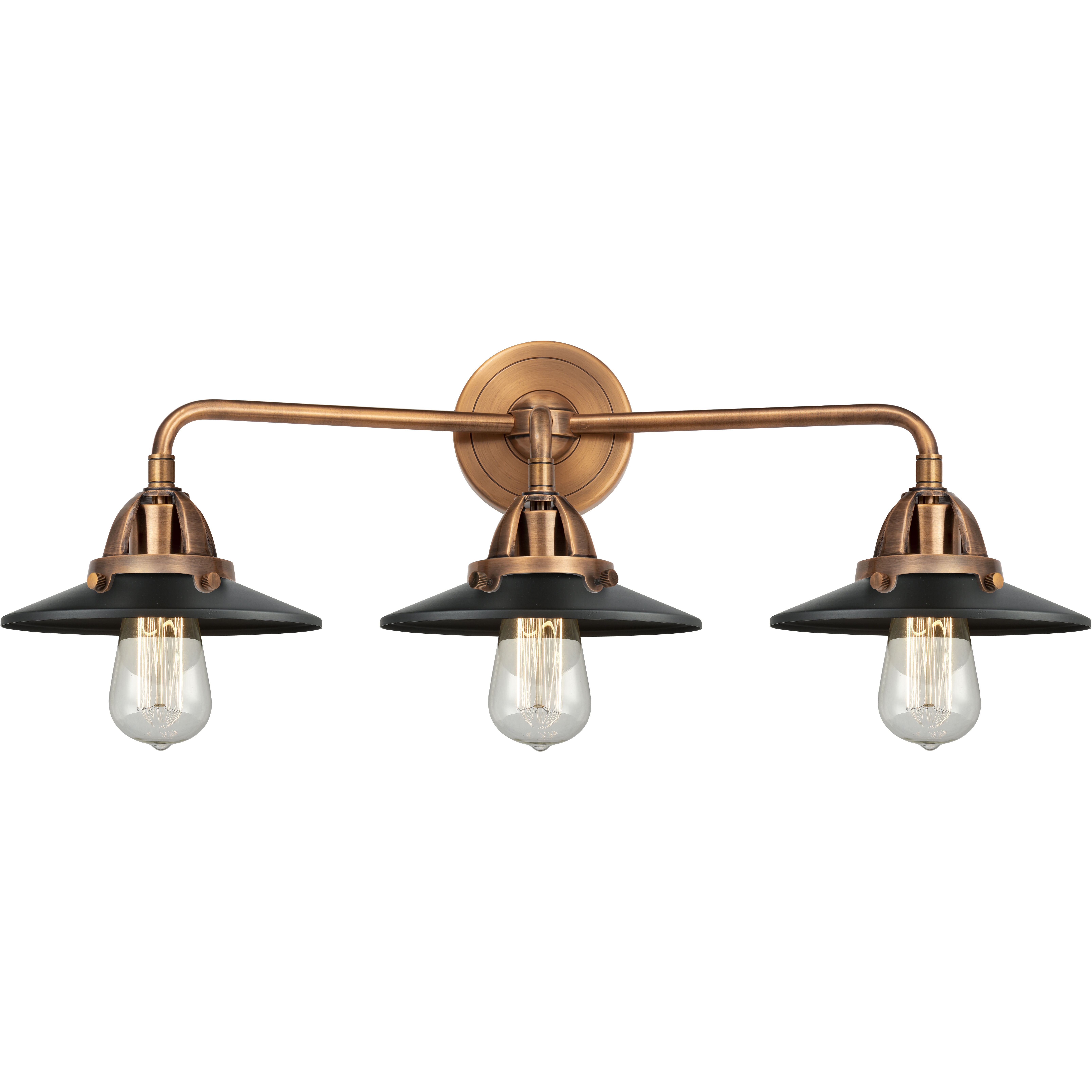Nouveau 2 Railroad 3 Light 26 inch Antique Copper Bath Vanity Light Wall Light in Matte Black
