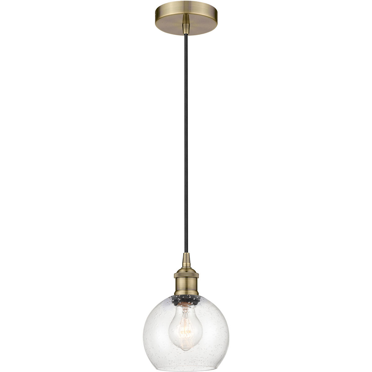 Edison Athens LED 6 inch Antique Brass Mini Pendant Ceiling Light in Seedy Glass