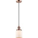 Franklin Restoration Small Bell 1 Light 5 inch Antique Copper Mini Pendant Ceiling Light in Matte White Glass, Franklin Restoration