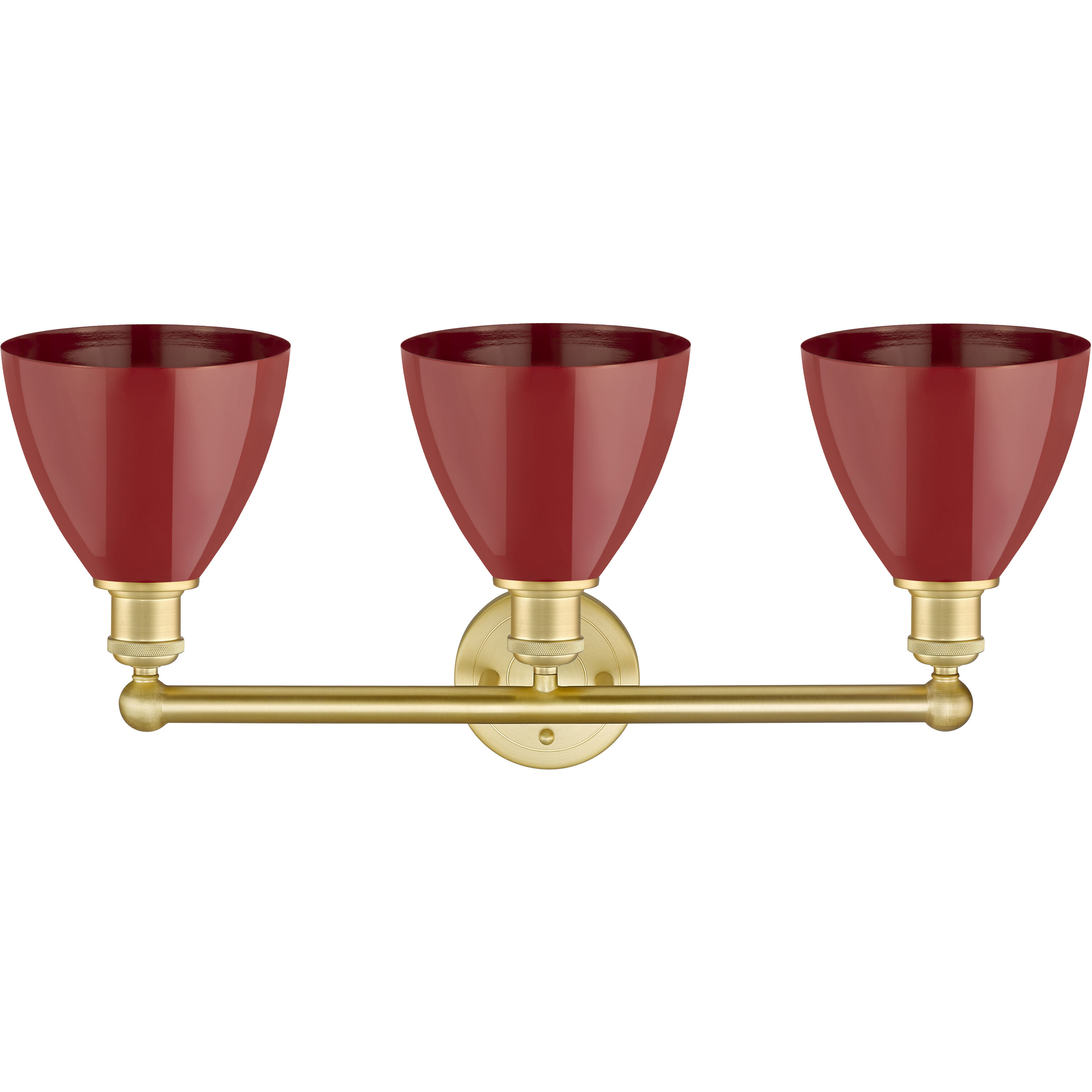 Plymouth Dome 3 Light 25.5 inch Satin Gold Bath Vanity Light Wall Light in Red, Cone
