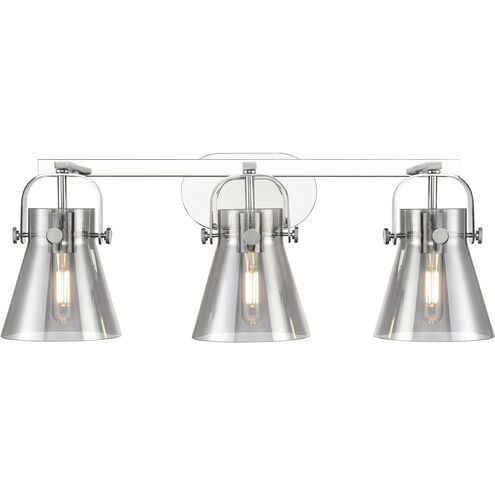 Pilaster II Cone 3 Light 26.5 inch Polished Chrome Bath Vanity Light Wall Light in Plated Smoke Glass