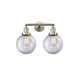 Franklin Restoration Large Beacon 2 Light 19 inch Brushed Satin Nickel Bath Vanity Light Wall Light in Clear Glass, Franklin Restoration