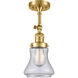 Franklin Restoration Bellmont LED 6 inch Satin Gold Semi-Flush Mount Ceiling Light in Seedy Glass, Franklin Restoration