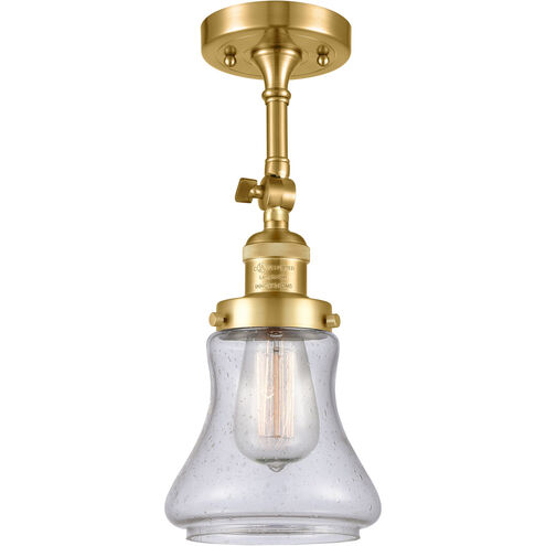 Franklin Restoration Bellmont LED 6 inch Satin Gold Semi-Flush Mount Ceiling Light in Seedy Glass, Franklin Restoration