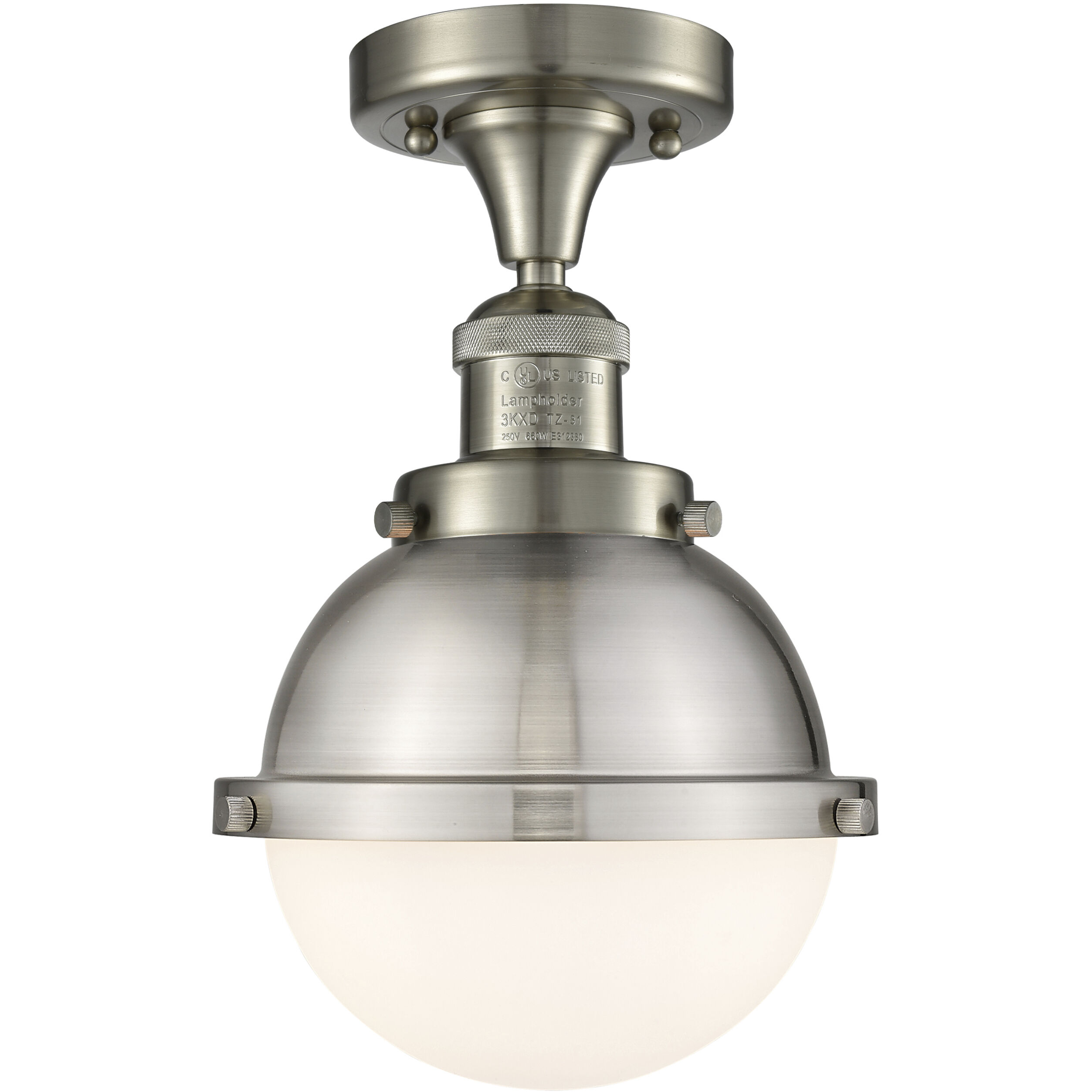 Franklin Restoration Hampden 1 Light 7.25 inch Brushed Satin Nickel Semi-Flush Mount Ceiling Light in Matte White Glass
