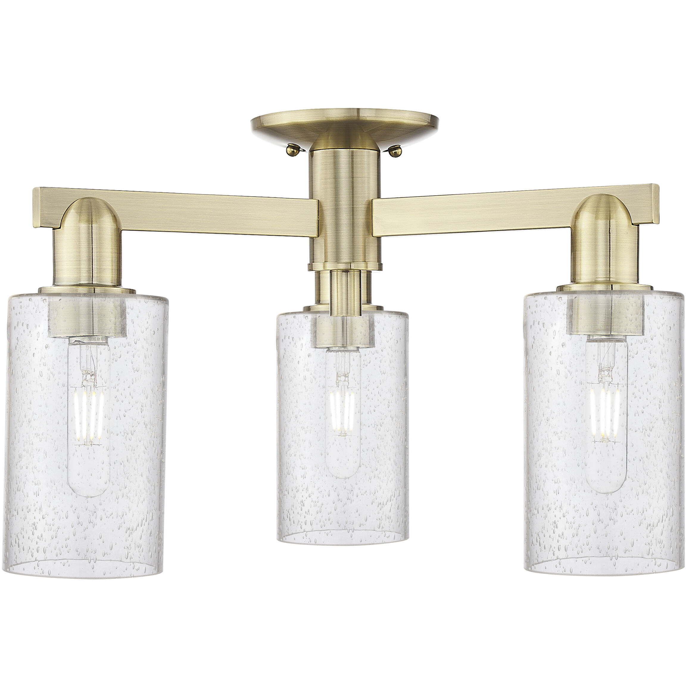 Arcadia Clymer 3 Light 21.38 inch Antique Brass Semi-Flush Mount Ceiling Light in Seedy