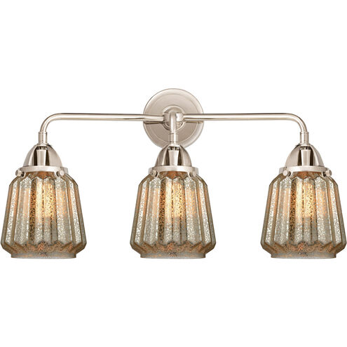 Nouveau 2 Chatham 3 Light 24 inch Polished Nickel Bath Vanity Light Wall Light in Mercury Glass
