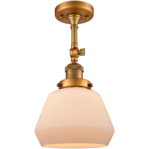 Franklin Restoration Fulton LED 7 inch Brushed Brass Semi-Flush Mount Ceiling Light in Matte White Glass, Franklin Restoration