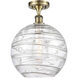 Ballston X-Large Deco Swirl 1 Light 12 inch Antique Brass Semi-Flush Mount Ceiling Light in Incandescent, X-Large Athens, Deco Swirl Glass, Ballston