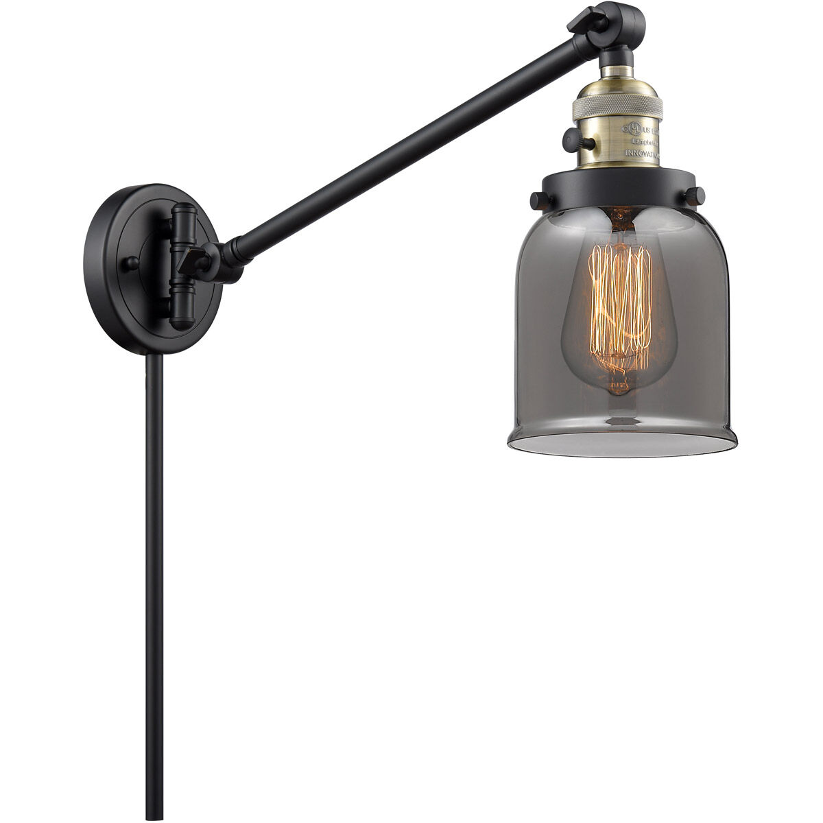 Small Bell 21 inch 3.50 watt Black Antique Brass Swing Arm Wall Light, Franklin Restoration