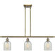 Ballston Caledonia 3 Light 36 inch Antique Brass Island Light Ceiling Light in Incandescent, Mouchette Glass, Ballston