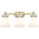 Newton Cone 3 Light 27 inch Brushed Brass Bath Vanity Light Wall Light in Matte White Glass
