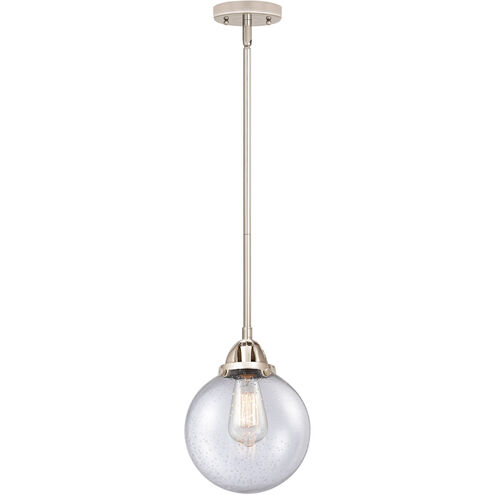 Nouveau 2 Beacon LED 8 inch Polished Nickel Mini Pendant Ceiling Light in Seedy Glass