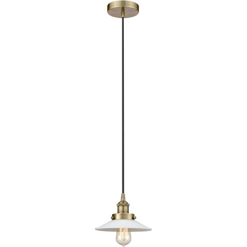 Edison Halophane 1 Light 9 inch Antique Brass Mini Pendant Ceiling Light