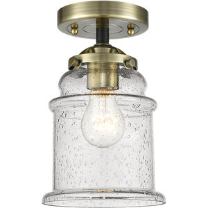 Nouveau Small Canton 1 Light 5 inch Black Antique Brass Semi-Flush Mount Ceiling Light in Seedy Glass, Nouveau