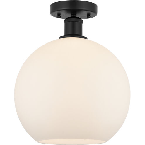 Edison Athens 1 Light 10 inch Matte Black Semi-Flush Mount Ceiling Light in Matte White Glass