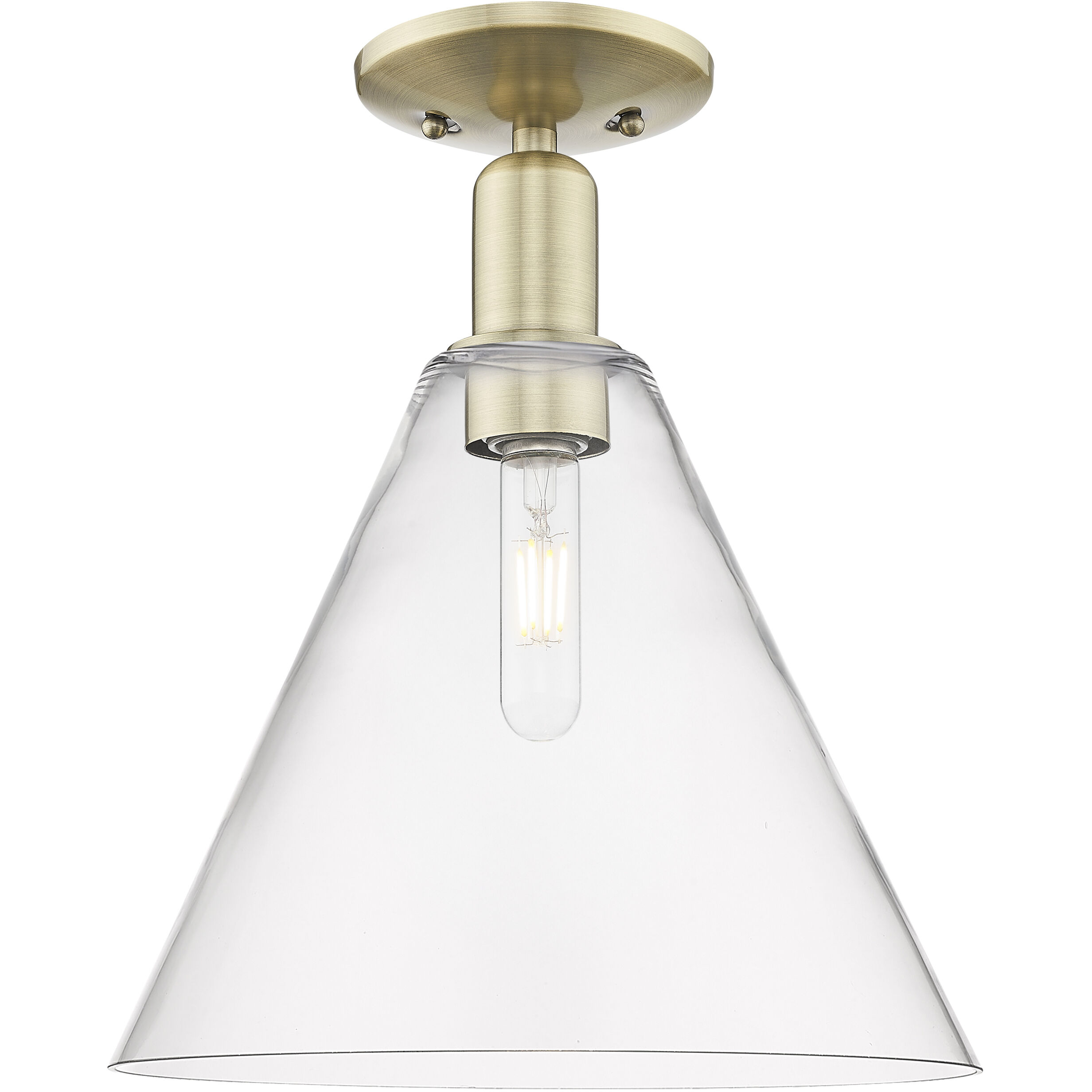 Arcadia Berkshire Glass 1 Light 12 inch Antique Brass Semi-Flush Mount Ceiling Light in Clear
