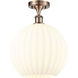 Edison White Venetian 1 Light 12 inch Antique Copper Semi-Flush Mount Ceiling Light