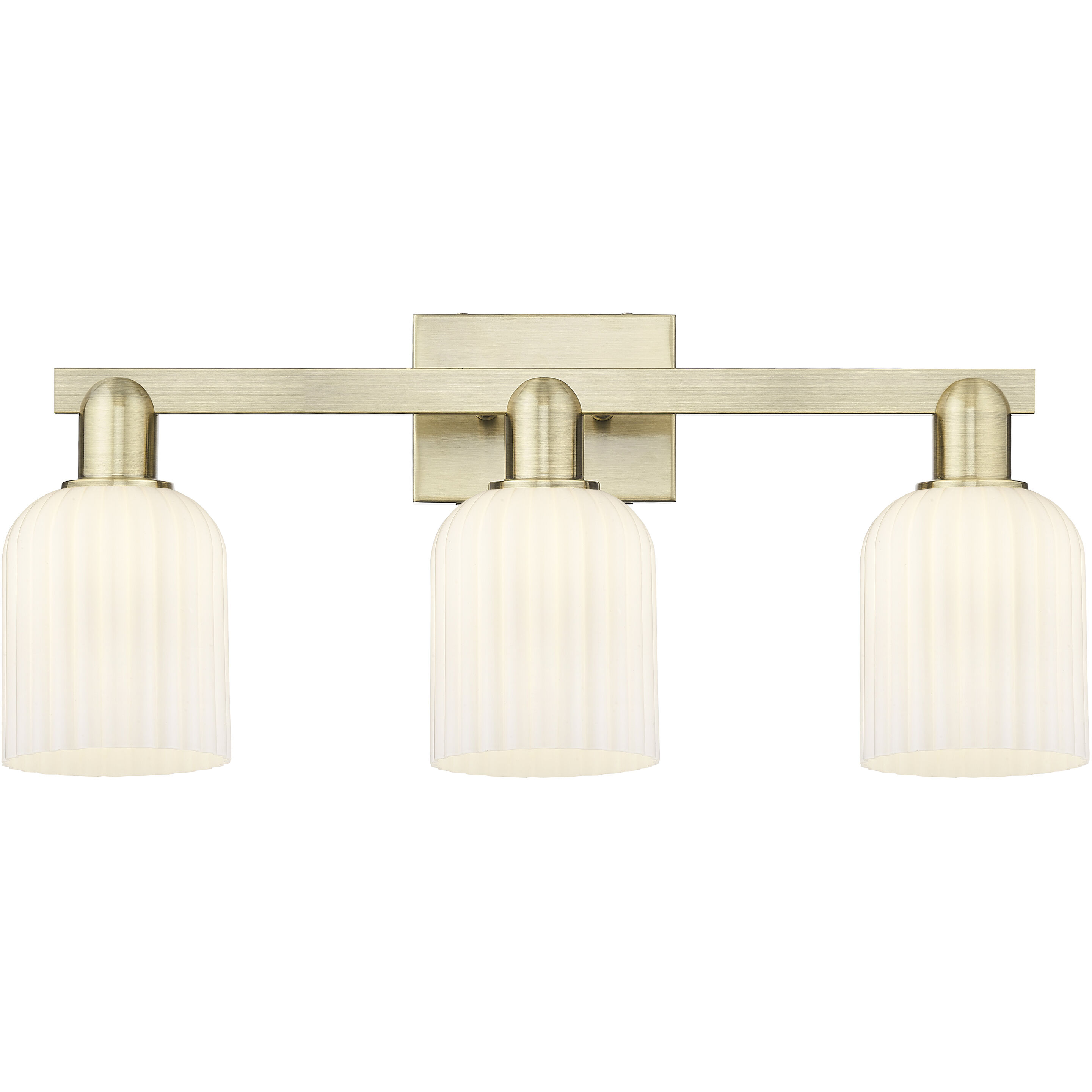 Bridal Veil 3 Light 24 inch Antique Brass Bath Vanity Light Wall Light in Gloss White Glass