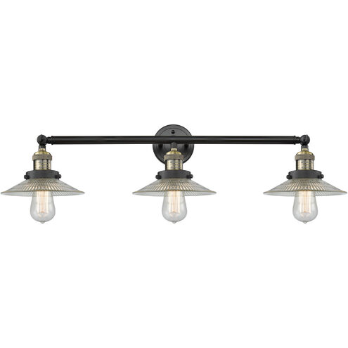 Franklin Restoration Halophane LED 33 inch Black Antique Brass Bath Vanity Light Wall Light in Clear Halophane Glass, Franklin Restoration