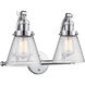 Franklin Restoration Small Cone 2 Light 18 inch Polished Chrome Bath Vanity Light Wall Light in Seedy Glass, Franklin Restoration