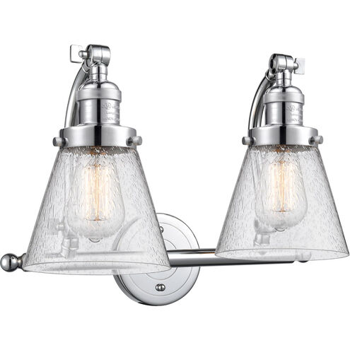 Franklin Restoration Small Cone 2 Light 18 inch Polished Chrome Bath Vanity Light Wall Light in Seedy Glass, Franklin Restoration