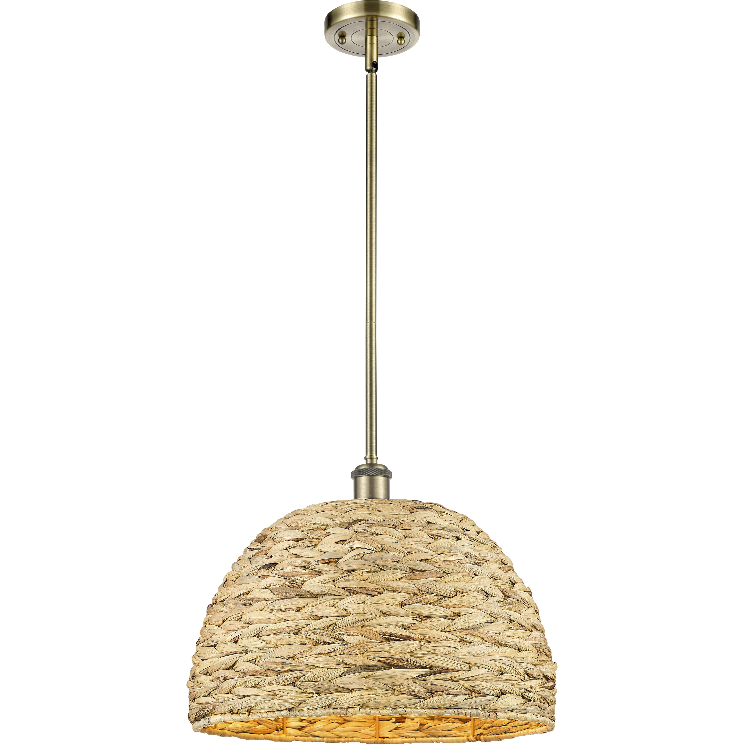 Woven Rattan 1 Light 15.75 inch Antique Brass Pendant Ceiling Light