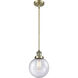 Franklin Restoration Large Beacon 1 Light 8 inch Antique Brass Mini Pendant Ceiling Light in Seedy Glass, Franklin Restoration