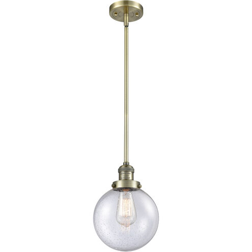 Franklin Restoration Large Beacon 1 Light 8 inch Antique Brass Mini Pendant Ceiling Light in Seedy Glass, Franklin Restoration