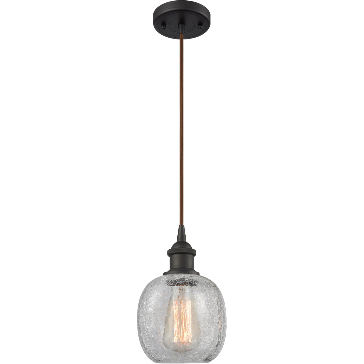 Ballston Belfast LED 6 inch Oil Rubbed Bronze Mini Pendant Ceiling Light in Clear Crackle Glass, Ballston