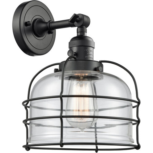 Franklin Restoration Large Bell Cage 1 Light 9 inch Matte Black Sconce Wall Light in Clear Glass, Franklin Restoration