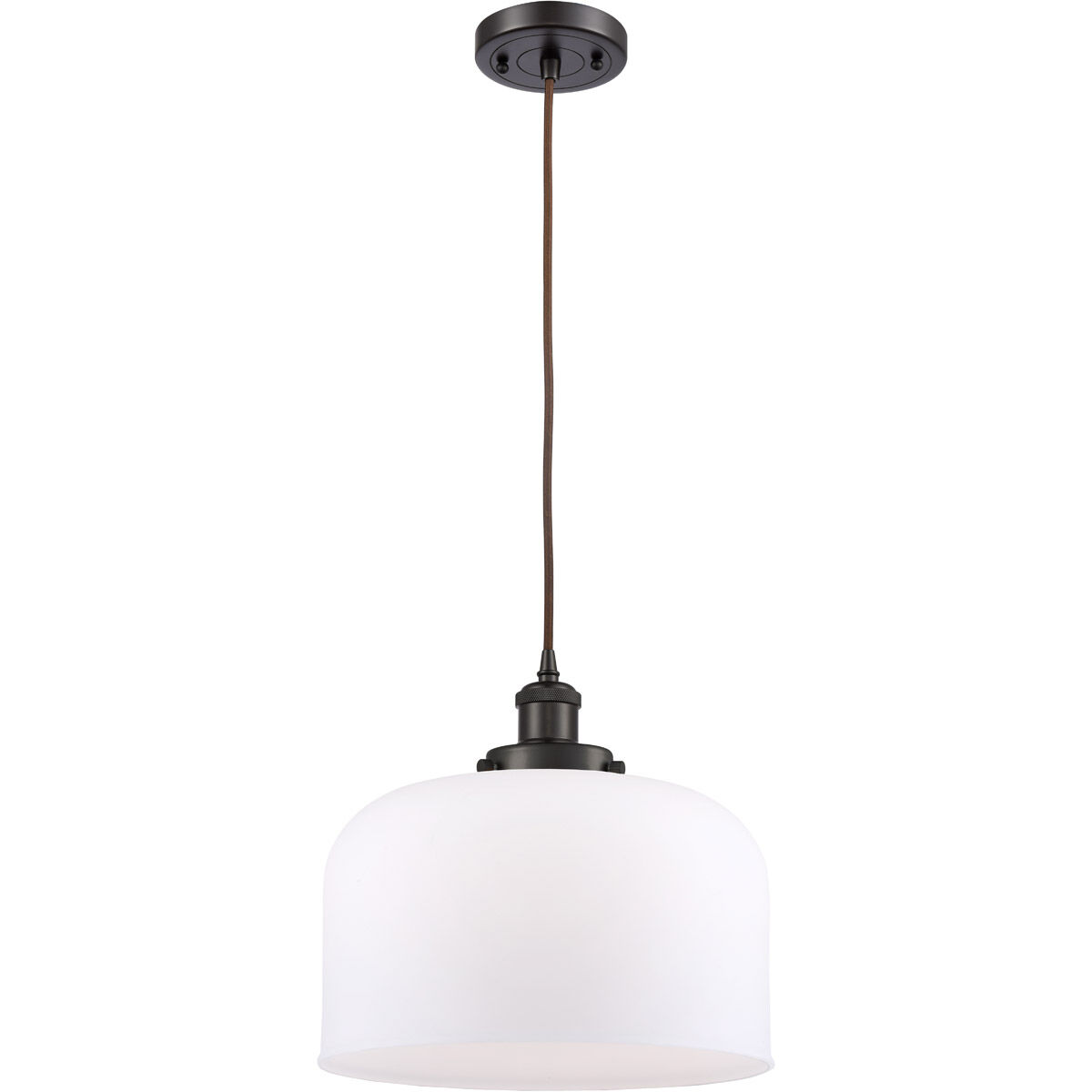 Ballston X-Large Bell LED 12 inch Oil Rubbed Bronze Mini Pendant Ceiling Light in Matte White Glass, Ballston