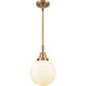 Beacon 1 Light 8 inch Brushed Brass Mini Pendant Ceiling Light in Matte White Glass