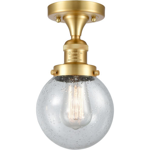 Franklin Restoration Beacon LED 6 inch Satin Gold Semi-Flush Mount Ceiling Light in Seedy Glass, Franklin Restoration