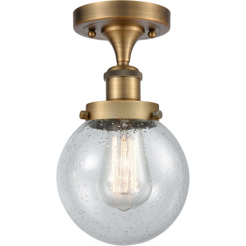 Ballston Beacon 1 Light 6 inch Brushed Brass Semi-Flush Mount Ceiling Light in Seedy Glass