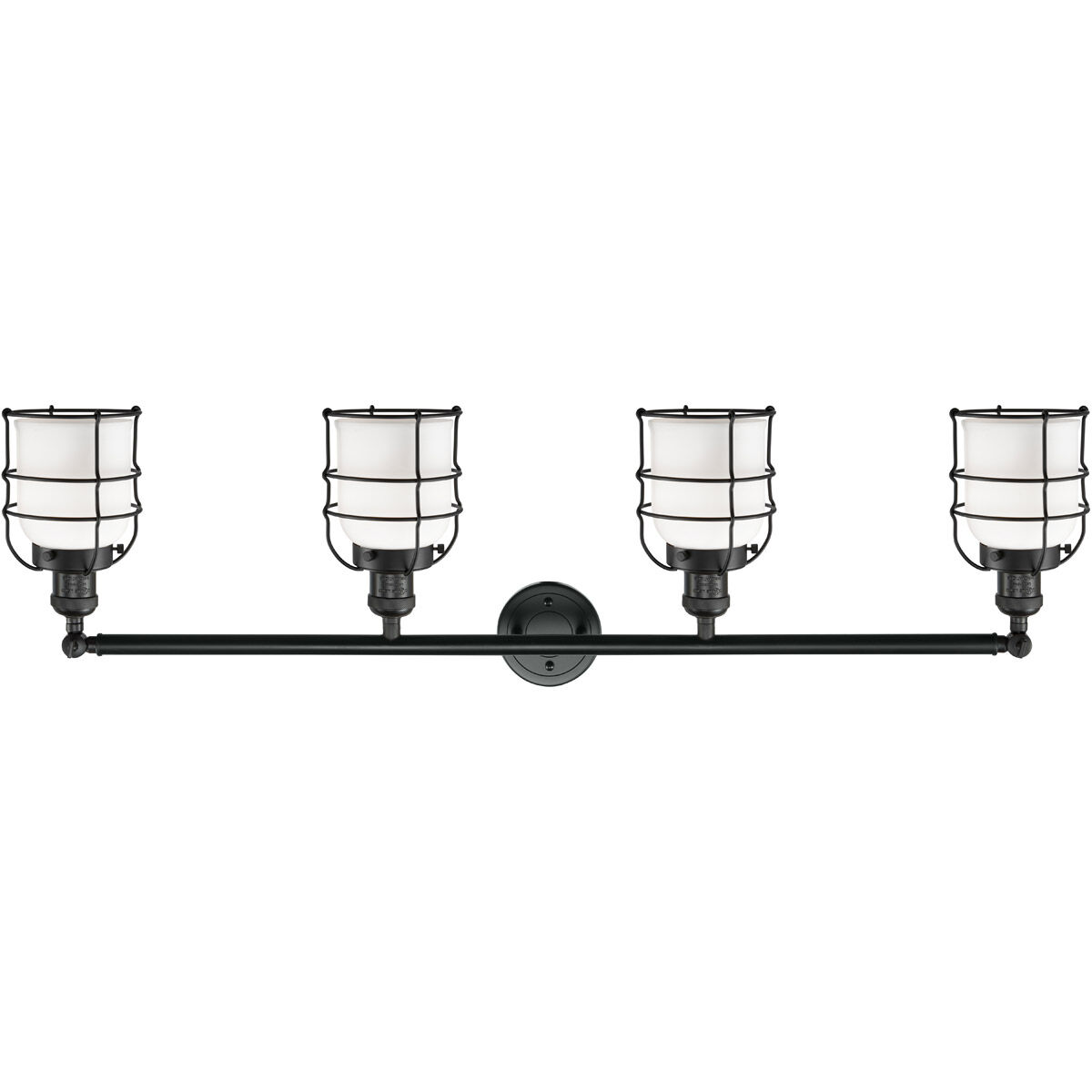 Franklin Restoration Small Bell Cage LED 42 inch Black Antique Brass Bath Vanity Light Wall Light in Matte White Glass, Franklin Restoration