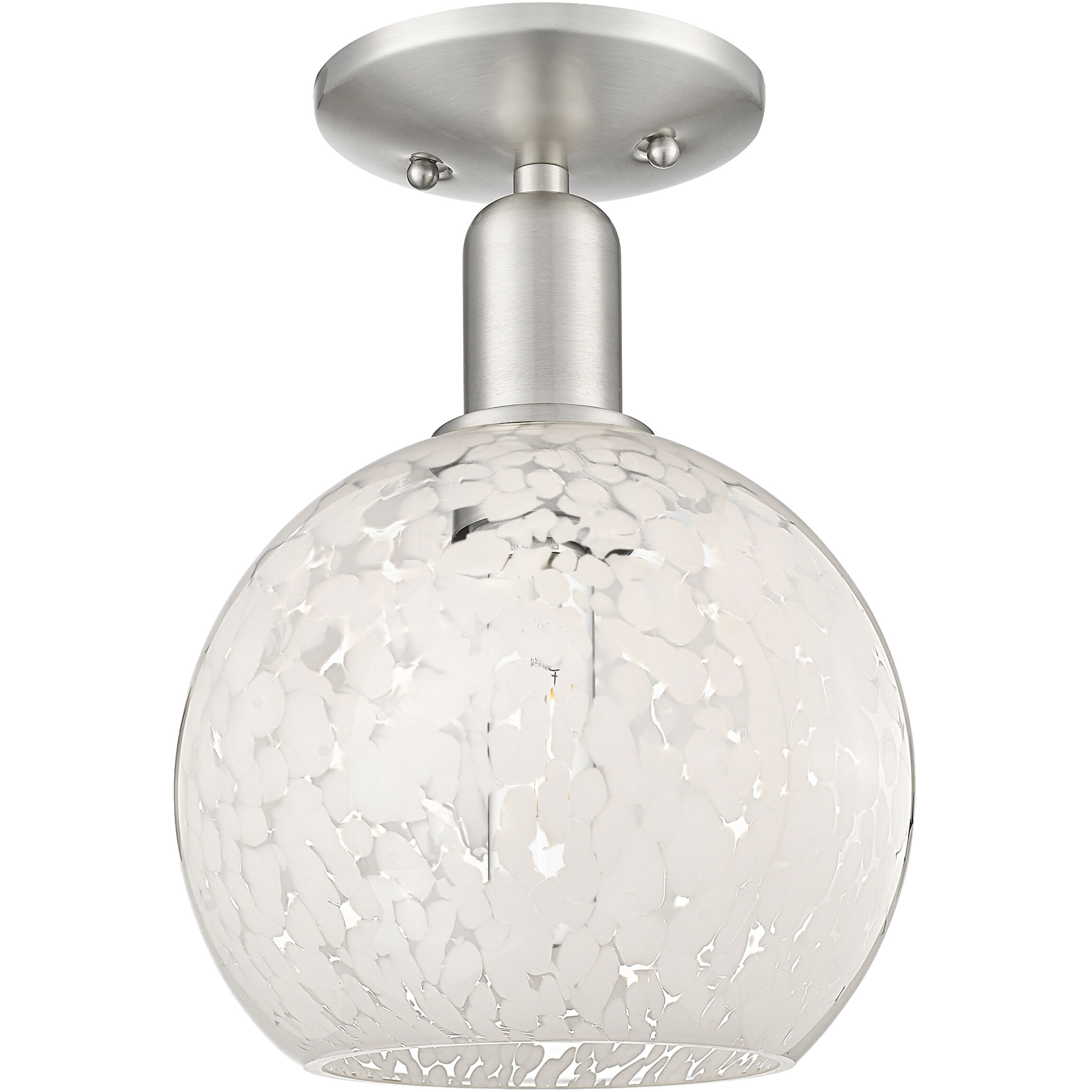 Arcadia White Mouchette 1 Light 8 inch Brushed Satin Nickel Semi-Flush Mount Ceiling Light