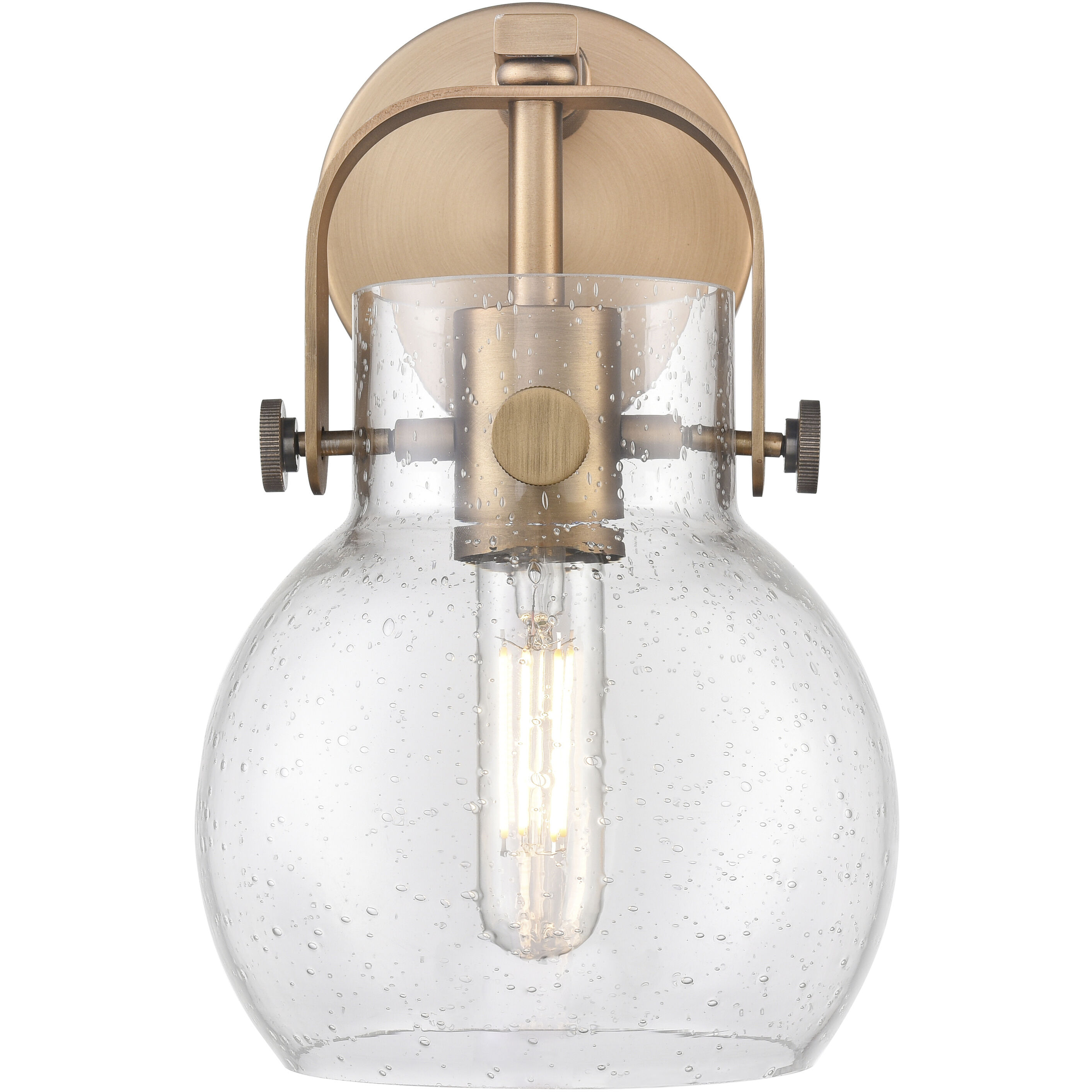 Pilaster II Sphere Sconce Wall Light in Brushed Brass, Seedy Glass